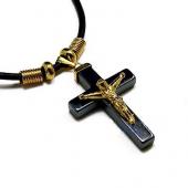 Hematite Cross Pendant 23x34mm Golgen Jesus